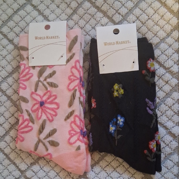Cost Plus World Market Accessories - Cost Plus World Market Floral Socks - Pink and Black